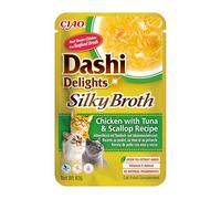 INABA Dashi Delights Bouillon soyeux : recette de poulet au thon et pétoncles (1 x 40 g) / sans céréales, riche en protéines, ingrédients naturels, délicieux et sain, nourriture humide pour chat