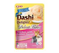 INABA Dashi Delights Delicate Flakes Nourriture Humide pour Chat, Poulet avec Saumon 40 g (Lot de 1), friandises Premium pour Chat en Sauce