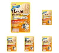 INABA Dashi Delights Delicate Flakes, Nourriture Humide pour Chats au Poulet, Flocons et Bouillon de Poisson, Riche en Protéines, Ingrédients Naturels, Repas Complémentaire, 1x40 g (Lot de 5)