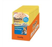 INABA Dashi Delights Delicate Flakes, Nourriture Humide pour Chats au Thon, Flocons et Bouillon de Poisson, Riche en Protéines, Ingrédients Naturels, Repas Complémentaire, 12x40 g