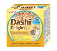 INABA Dashi Delights, Katzenfutter NASS mit Thunfisch & Käse, 6x70g | Hochwertige Zutaten, Getreidefrei, Zuckerfrei, ohne künstliche Aromen, 86% Feuchtigkeit, Premium Katzen Leckerlis in Brühe