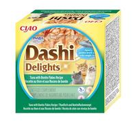 INABA Dashi Delights, Katzenfutter NASS, Thunfisch & Bonitoflocken, 6x70g | Hochwertige Zutaten, Getreidefrei, Zuckerfrei, ohne künstliche Aromen, 86% Feuchtigkeit, Premium Katzen Leckerlis in Brühe