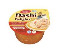 INABA Dashi Delights - Morceaux dans Un Bouillon de Flocons de bonite au Poulet,Thon & Saumon - 1 x 70g - Nourriture pour Chat - Topping - Riche en protéines - Ingrédients naturels - Pâtée pour Chat.
