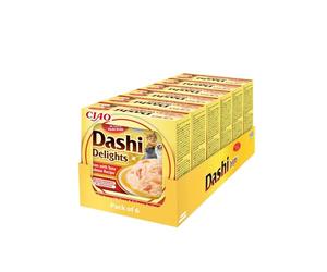 INABA Dashi Delights - Morceaux dans Un Bouillon de Flocons de bonite au Poulet,Thon & Saumon - 6 x 70g - Nourriture pour Chat - Topping - Riche en protéines - Ingrédients naturels - Pâtée pour Chat.