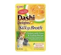 INABA Dashi Delights Silky Broth, Nourriture Humide pour Chats au Poulet, Thon et Pétoncles, Bouillon de Poisson, Riche en Protéines, Ingrédients Naturels, Repas Complémentaire, 1 Sachet de 40 g