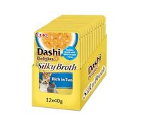 INABA Dashi Delights Silky Broth, Nourriture Humide pour Chats Riche en Thon, Bouillon de Poisson, Riche en Protéines, Ingrédients Naturels, Repas Complémentaire, 12 Sachets de 40 g