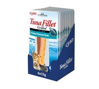 INABA Tuna Fillet Grilled - Friandises pour Chats en Filet de Thon - Bouillon Aromatisé au Calmar - Snack pour Félins Grillé et Riche en Antioxydants - 12 Filets de 15g