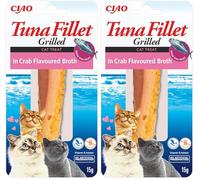 INABA Tuna Fillet Grilled - Friandises pour Chats en Filet de Thon - Bouillon Aromatisé au Crabe - Snack pour Félins Grillé et Riche en Antioxydants - 1 Filet de 15g (Lot de 2)