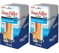 INABA Tuna Fillet Grilled - Friandises pour Chats en Filet de Thon - Bouillon Aromatisé au Pétoncle - Snack pour Félins Grillé et Riche en Antioxydants - Nourriture pour Chats - 12 Filets de 15g