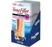 INABA Tuna Fillet Grilled - Friandises pour Chats en Filet de Thon - Bouillon Aromatisé Thon - Extra Tendre dans Un Bouillon au goût de Thon - 12 Filets de 15g