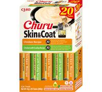 INABA Churu Skin & Coat Snack pour Chats crémeux en 2 variétés avec Poulet - 20 bâtonnets x 14 g - Nourriture pour Chat avec Taurine et Vitamine E pour Une Peau et Un Pelage sains