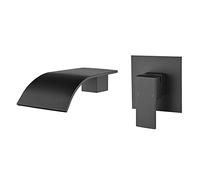 INAGE Robinet de baignoire cascade à montage mural en laiton noir mat pour salle de bain, robinet de remplissage de baignoire, bec verseur pour haut débit 91217B