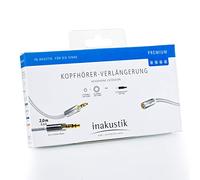 Inakustik - 00410203 - Câble d'extension jack premium | Pour câble casque avec prise jack 3,5 mm - Adaptateur 6,3 mm inclus | 3 m en blanc/argent | Double blindage - Blindage tressé moderne