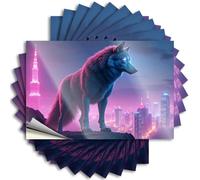 Inappropriate Stickers A Wolf Standing On A Rocky Outcrop Overlooking A Neon Illuminé City Landscape Lot de 10 autocollants pour décoration d'intérieur (6 x 9 cm)