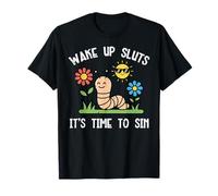 Inappropriate Worm Wake Up Time to Sin Humour Funny Women Men T-Shirt