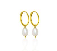 INARI SHINES Boucles d'oreilles pendantes en argent 925 plaqué or 18 carats avec véritable perle | Pierre semi-précieuse | Cadeau pour femmes et filles | avec poinçon 925 et certificat d'authenticité