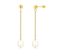 INARI SHINES Boucles d'oreilles pendantes en argent 925 plaqué or 18 carats avec véritable perle | Pierre semi-précieuse | Cadeau pour femmes et filles | avec poinçon 925 et certificat d'authenticité