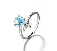 Inateannal Bague sirène en argent pour femmes anneaux en cristal ouverts réglables bague de queue de dauphin bague Index doigt accessoires mignon océan bijoux