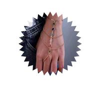 Inateannal Boho Bracelet anneau de doigt en couches Bracelet de harnais de chaîne de main d'esclave en or Bracelet de chaîne doigt cristal coloré Bracelet cristal arc ciel Bijoux pour femmes et filles