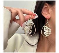 Inateannal Boho Butterfly Hoop Dangle Boucles d'oreilles Vintage Creux Papillon Crochet Boucles d'Oreilles Creux Papillon Aile Boucles d'Oreilles Or Filigrane Larme Boucles d'Oreilles Bijoux pour