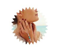 Inateannal Bracelet Boho À Doigts Superposés Bracelet Argent Turquoise Anneau De Doigt Bracelet Turquoise Esclave Anneau De Plage Bracelet De Poignet Chaîne De Main Bijoux Pour Femmes Et Filles