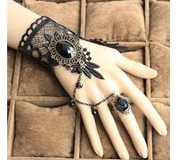 Inateannal Bracelet De Doigt En Cristal Noir, Fleurs En Dentelle, Strass - Harnais De Main Esclave - Bijoux Pour Femmes Et Filles - Cadeau