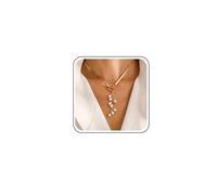 Inateannal Collier Boho Perle Y Lariat Collier Ras Du Cou À Chevrons Doré Long Collier Pendentif Perle Goutte Bijoux Mariage pour Femmes