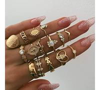 Inateannal Ensemble d'anneaux d'articulation en cristal et pierres précieuses, empilables, pour femmes et filles.