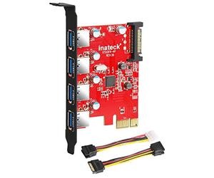 Inateck Carte Contrôleur PCI Express USB 3.0 4 Ports PCI-E vers USB 3.0 avec 4pin vers 2x15pin câble et 15pin vers 2X SATA 15pinY-Cable Compatible Windows XP/Vista/7/8/10