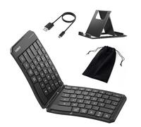 Inateck Clavier pliable Bluetooth ergonomique, double pliable, QWERTZ | Verrouillage Bluetooth 3 canaux avec poche/support, compatible avec iPad, iPhone, Mac, Android, Windows