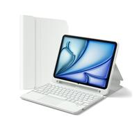 Inateck Coque Clavier iPad A16/10e Gén, Bluetooth 3 Canaux | Pour iPad Air 11" M4/M3/M2, Air 5/4, Pro 11", pavé tactile et porte-stylet, détachable, AZERTY, Classic, Blanc
