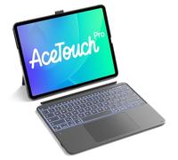 Inateck Étui de clavier compatible avec iPad Air 13" (2025/2024), clavier pour iPad Pro 12,9" 6/5/4/3 génération, 6", grand trackpad, amovible, QWERTZ, rétroéclairé 7 couleurs, avec porte-stylo