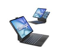 Inateck NeoMagic KB903 Étui de clavier magnétique pour iPad Air 13", iPad Pro 12,9" 6/5/4/3 génération, grand trackpad, affichage LED Smart Power, 7 couleurs, 3 niveaux, rétroéclairé, QWERTZ, avec