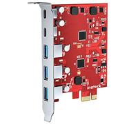 Inateck RedComets U25 Carte PCIe 3.0 x1 Avec 3 Ports USB-A et 2 Ports USB-C, 8 Gbit/s, Sans Alimentation Externe, Rouge