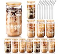 Inbagi Lot de 10 tasses à café glacé de 473,6 ml avec couvercles en bambou et paille - Cadeau inspirant pour amis, collègues, employés, maman, épouse, fille (appréciation)