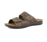 inblu Chaussons pour homme à double bande avec fermeture à déchirure, semelle intérieure en cuir véritable, marron foncé, 42 EU