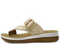 inblu Chaussons Tongs pour femme, bandeau réglable avec boucle, semelle intérieure en cuir véritable tongs femme, sable, 37 EU