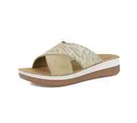 inblu Femme Ciabatte Donna Con Doppia Fascia Incrociata Fantasia A Piume Stilizzate E Suola Bicolore, Plantare in Pelle Multiprise, Sable, 38 EU