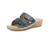 inblu Femme Ciabatte Donna Doppia Fascia A Strappo Con Decoro A Strass, Leggero Tacco E Plantare in Pelle Multiprise, Bleu, 39 EU