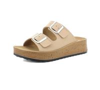 inblu Femme Ciabatte Donna Doppia Fascia Con Fibbie Regolabili, Plantare in Ecopelle Imbottito, Suola 4,5cm Multiprise, Sable, 37 EU