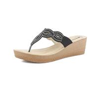 inblu Femme Ciabatte Donna Infradito Brillantini Con Zeppa E Plateau, Plantare in Pelle Imbottito Multiprise, Noir, 37 EU