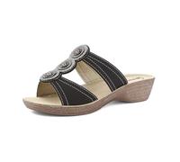 inblu Femme Sandales à Double Bande avec Cercles et Strass, Semelle intérieure en Cuir véritable et Talon de 4 cm, du 35 au 41 Glissante, Noir, 40 EU