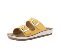 inblu Femme Sandales à Double Bande avec Maxi Boucles et Semelle en Cuir véritable, du 35 au 41 Glissante, Jaune, 39 EU