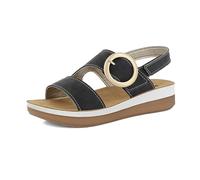inblu Femme Sandali Donna Con Doppia Chiusura Strappo E Fibbia Tonda Dorata, Plantare in Pelle Sandale, Noir, 40 EU