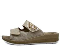 inblu Sandales à double bande à paillettes, semelle intérieure en cuir, sandales à pantoufle pour femme, beige, 39 EU