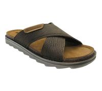 inblu Sandales à double bande croisée et semelle intérieure en cuir véritable pour homme, marron foncé, 45 EU