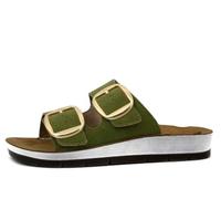 inblu Sandales à double bande et maxi boucles dorées réglables, semelle de propreté en cuir pour femme, Tundra, 40 EU