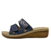 inblu Sandales à double bande pour femme avec décoration géométrique, semelle intérieure en cuir véritable sandales pour femme, bleu, 39 EU