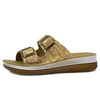 inblu Sandales à double boucle, design léopard, semelle intérieure en cuir véritable sandales pour femme, sable, 40 EU