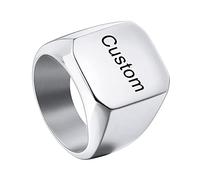 INBLUE Bagues Chevalières Monogramme Initiales Gravées Personnalisées pour Hommes Femmes Bagues en Acier Inoxydable Personnaliser Les Bijoux avec Ajusteur de Taille de Bague Argent Taille 54